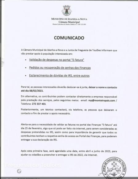 Comunicado &ndash; Apoio &agrave; Popula&ccedil;&atilde;o